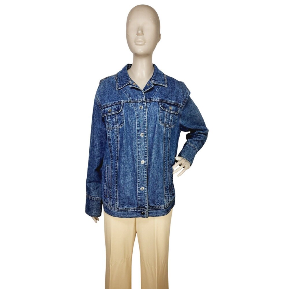 Vintage 80s 90s Denim 100% Cotton Blue Trucker Jean Jacket Women's Plus Size 1X - Picture 2 of 8